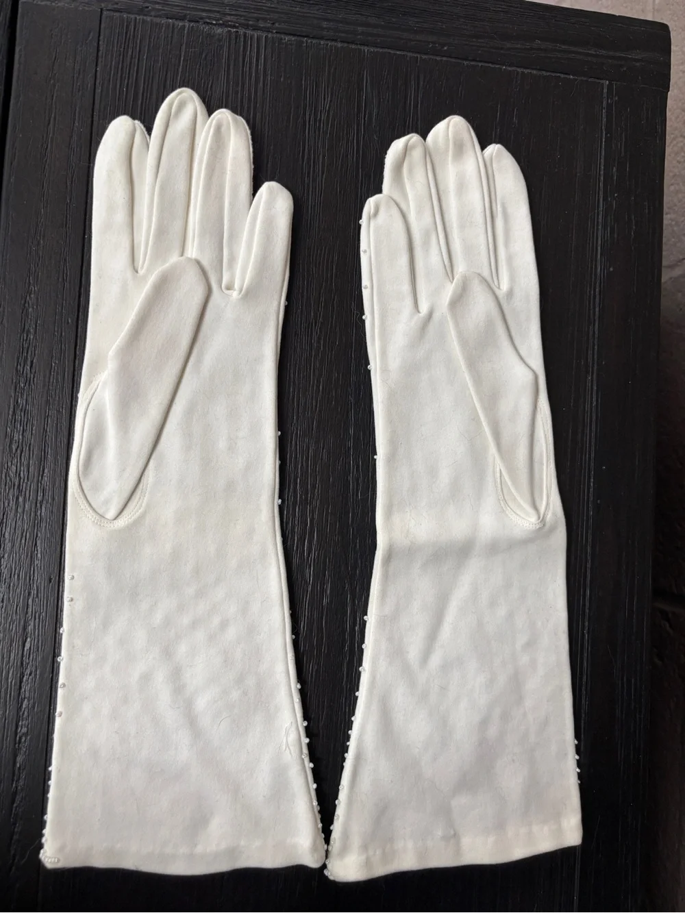 Vintage  50’s White Beaded Long  Gloves